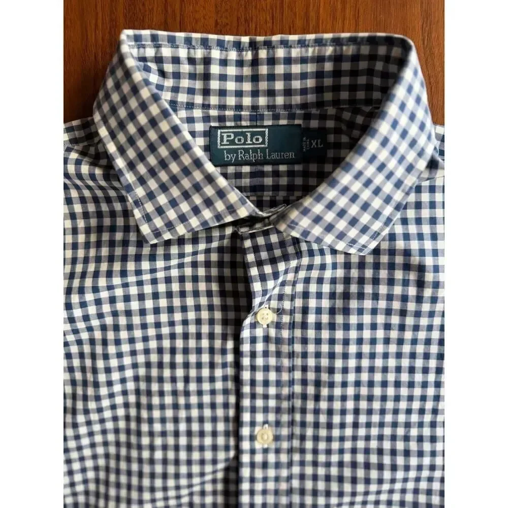 Polo Ralph Lauren Men's Navy and White Gingham Button-Down Shirt - Size XL